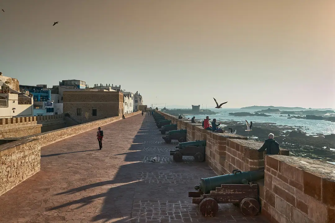 Old cannons lining the Skala rampart walkway above the Atlantic in Essaouira